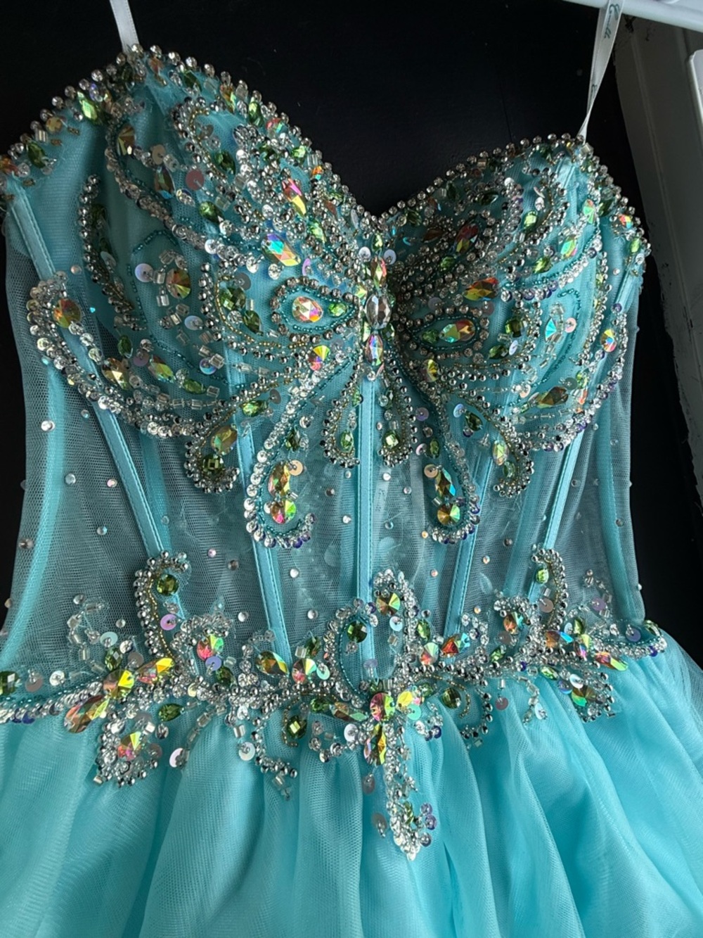 Camille La Vie Aqua Beaded Prom Dress